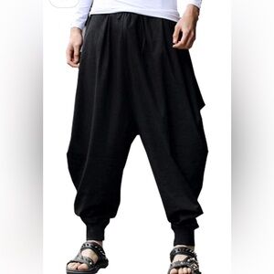 Bitlive - men’s cotton linen plus size elastic waist pull on pant- one size